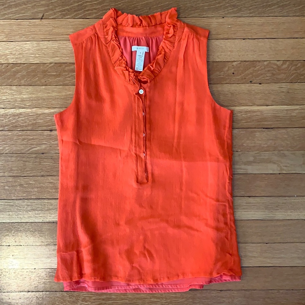 Bright coral ruffle neck tank from JCrew